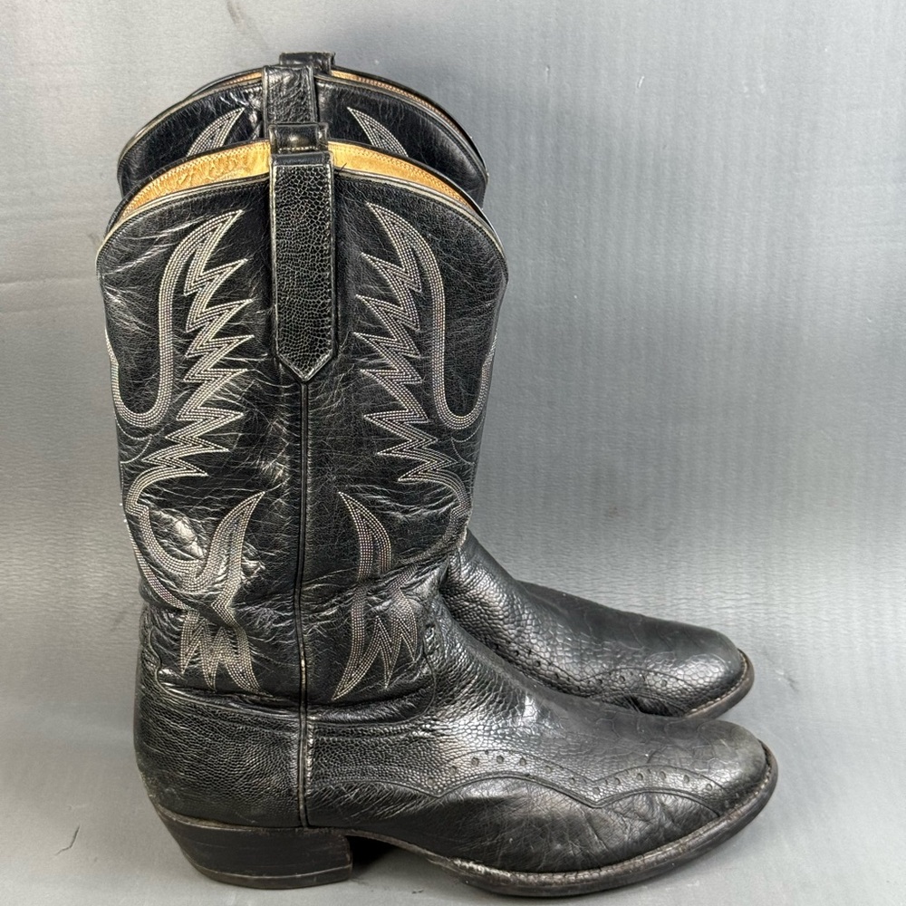 Rios of Mercedes Black Leather Boots ostrich leg 10d